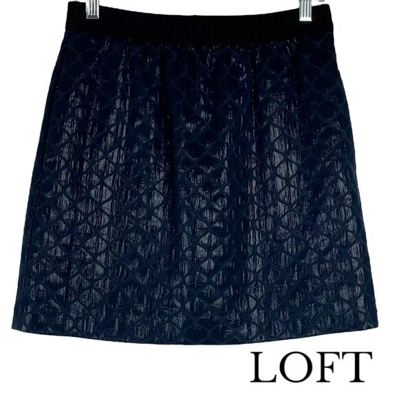 LOFT Metallic Navy Black Whimsical Glam Disco Skirt NWOT Size 2 - Picture 1 of 11